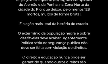Campanha Nacional pelo Direito à Educação condena operação policial no Rio de Janeiro que deixou pelo menos 128 mortos